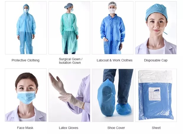 Hospital Non Woven Fabric Blue Waterproof Disposable Isolation Gowns
