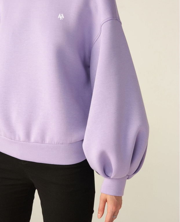 Woman Cotton Mix Cutout 260gsm Oversized Graphic Sweatshirt Casual Stand Collar Pullovers Long Sleeve