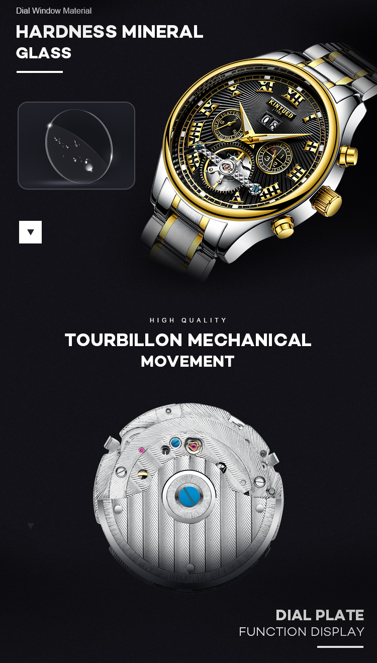 Black Dial Tourbillon Mechanical Watch Stainless Steel Skeleton Watch