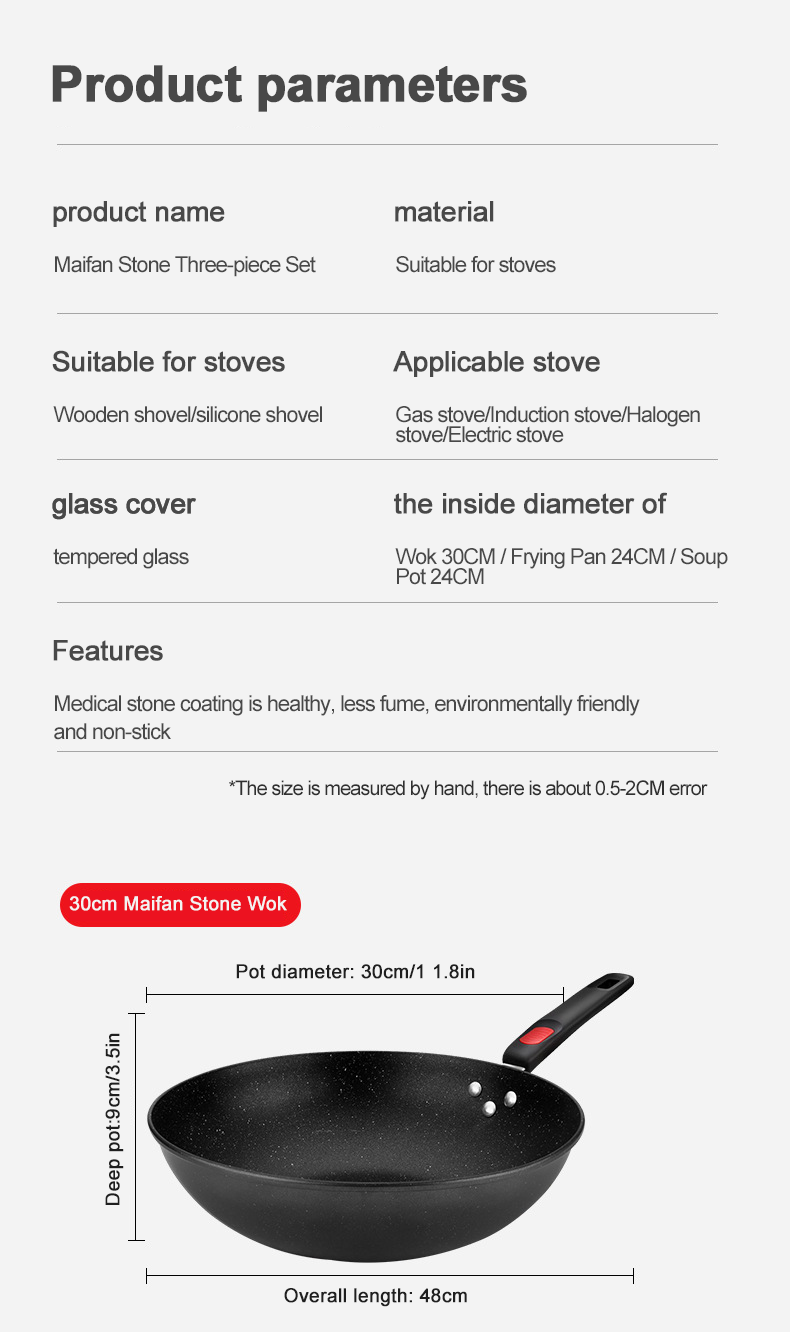 Black Non Stick Cast Iron Cookware Set Medical Stone Cookware Set