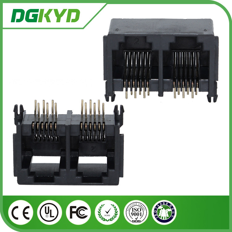 2 Port RJ11 JACK without Transformer , PBT Black RJ11 Connector