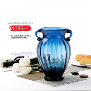 China Solid Color Two Ears Glass Bottle Vase , Flower Vase Glass For Home Decor on sale