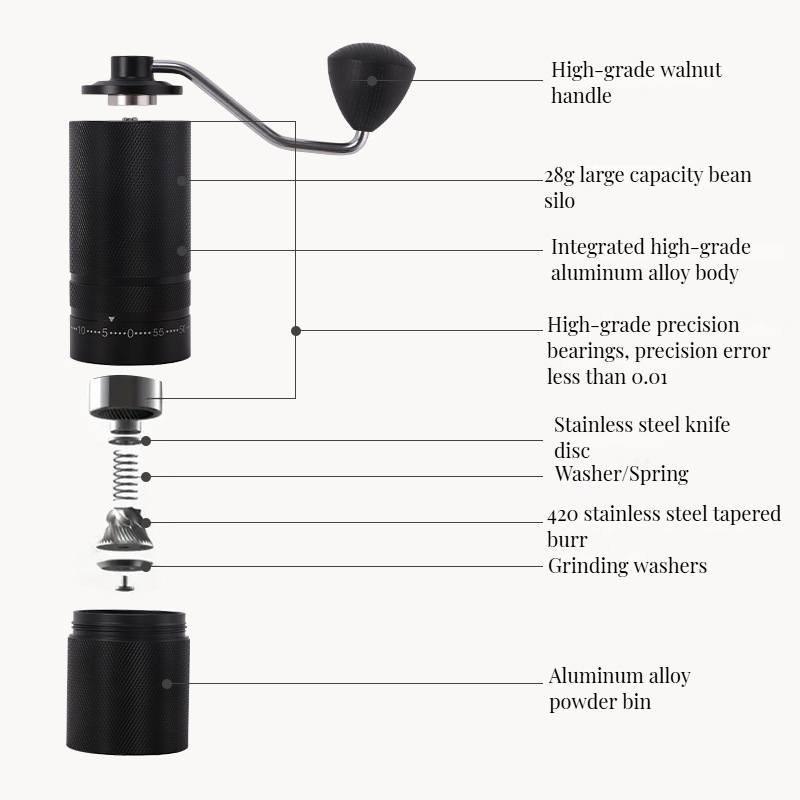 Acrylic Cafe Coffee Grinder with Modern Stainless Steel Design and Wood Handle