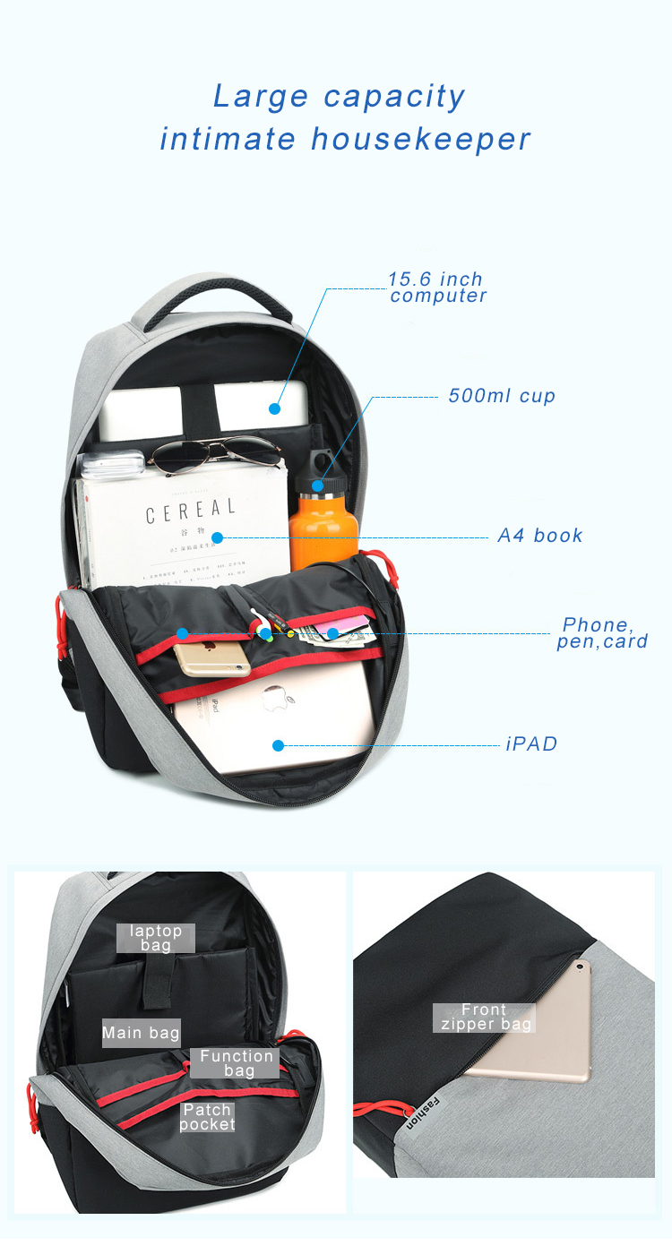 15L Lightweight Laptop Backpack With USB Charging Port 0.45kg