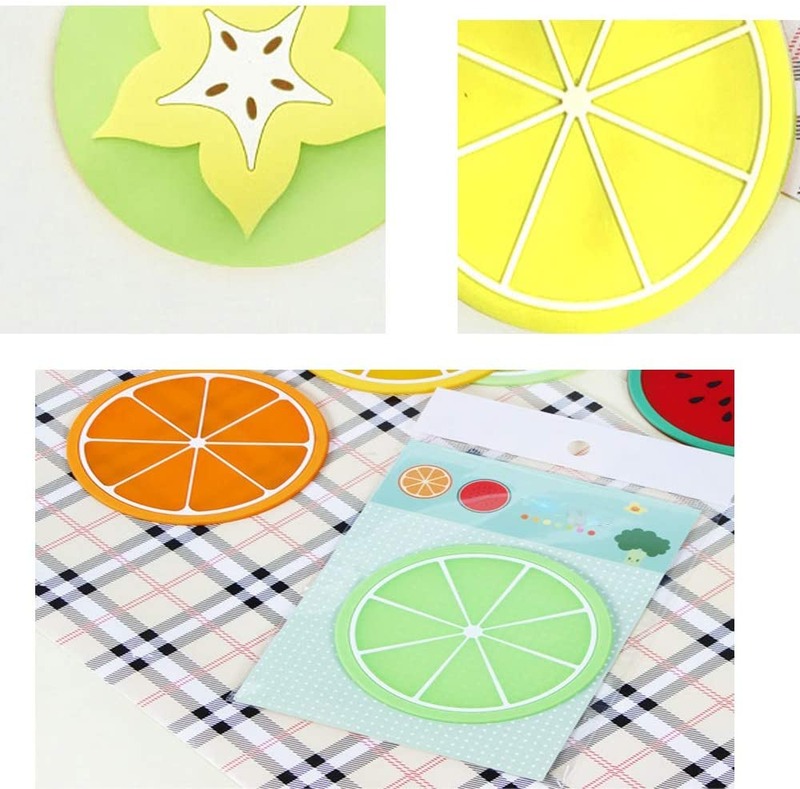 Minglu CM-009 Fruit Slice Silicone Coaster, Non-Slip Drink Cup Pad Tabletop Protection Colorful Slice Silicone Drink Coasters