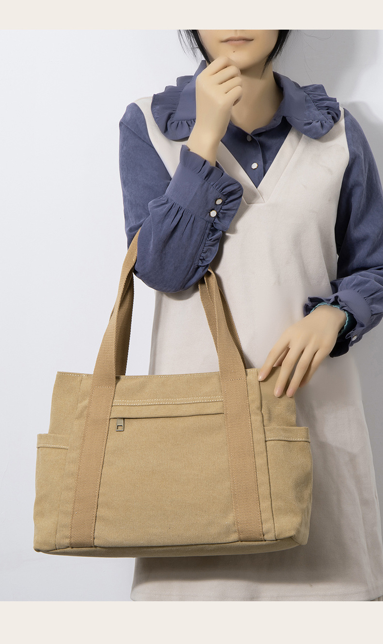 Fashion Women Canvas Shopping Bag Ladies Casual Shoulder Handbag Reusable Large Capacity Eco-Friendly Tote Bag