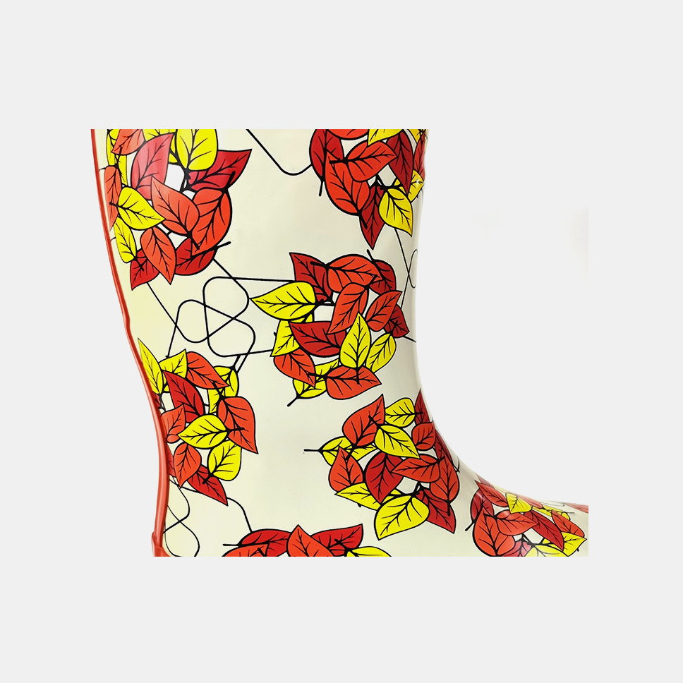 Slip Resistant Flexible Waterproof Rubber Rain Boots With Leaves Printed