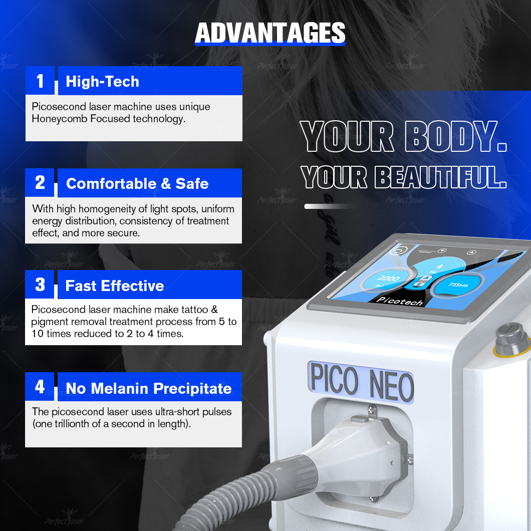 Four Wavelengths Laser Picosecond Tattoo Removal Machine 2000MJ Fast Effective