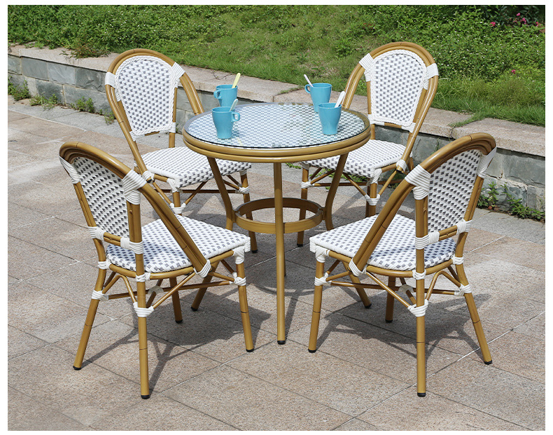 Cafe Garden Furnitures Black White Rattan Bamboo Dining Chairs