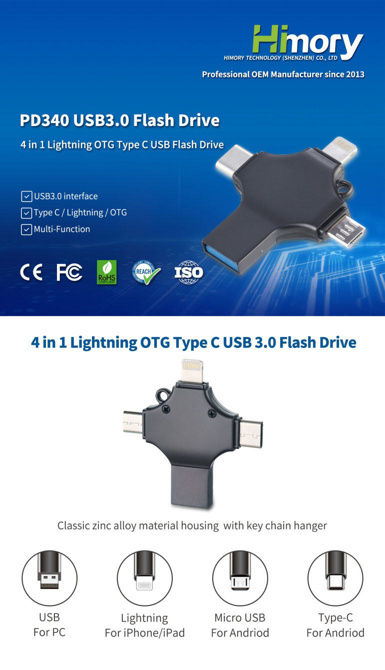 4 In 1 Type C OTG USB Flash Drive 16gb 32gb 64gb For IPhone Android PC