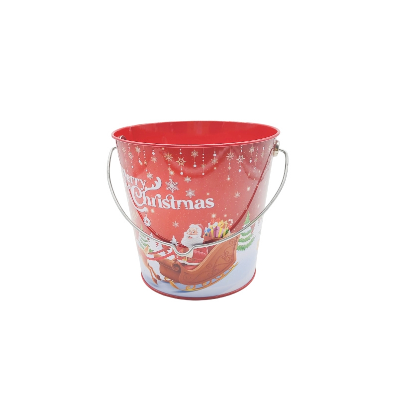 Promotional Custom Tinplate Bucket Metal Barrel Storage Container Promotional Christmas Tin Pail for Gifts