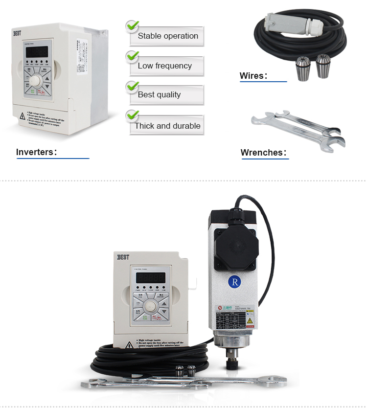750w 12000rpm Air Cooled Spindle Motor with Inverter Drive and Maximum Torque of 0.6Nm