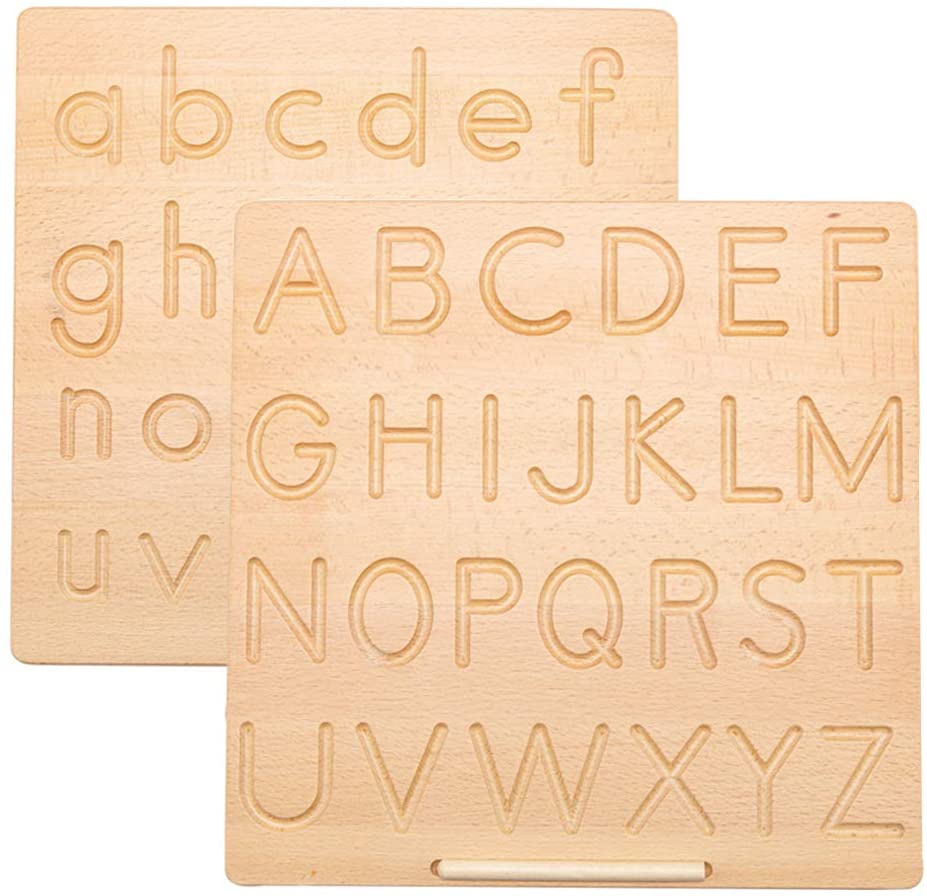 Double-sided Letter Tracking Board,Wooden Alphabet Tracing Board from Montessori Learning Skills Toys,11.55 x 11.45 Inches