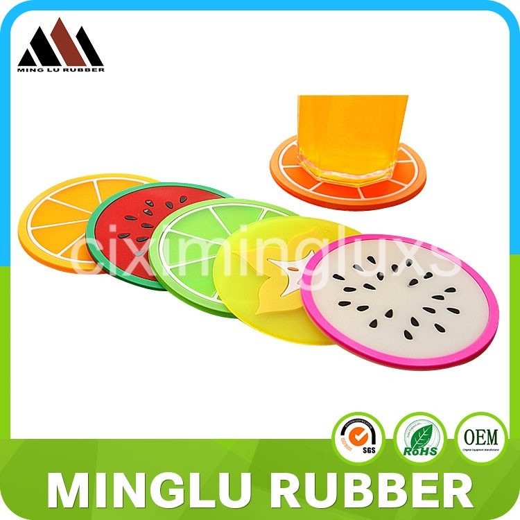 Minglu CM-009 Fruit Slice Silicone Coaster, Non-Slip Drink Cup Pad Tabletop Protection Colorful Slice Silicone Drink Coasters