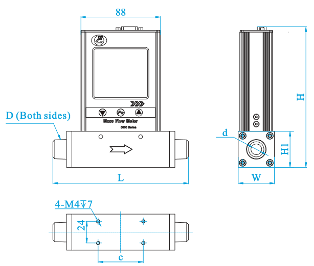 4-20mA nitrogen gas mass flow meter