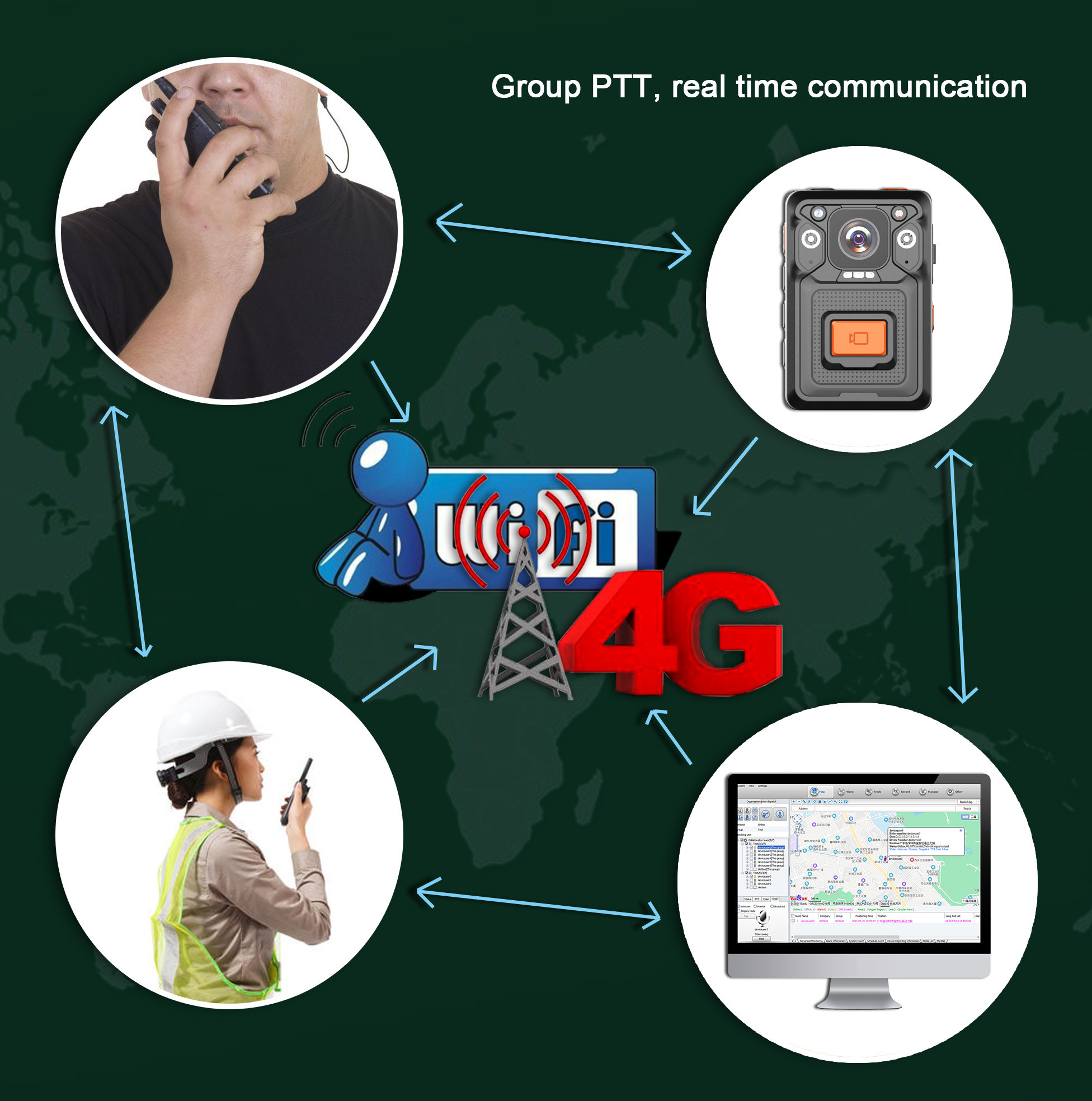 4G Body worn camera live stream video PTT intercom GPS Location ON-VIF