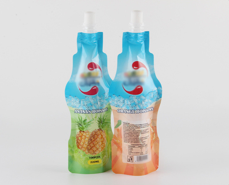 Custom Printed Doypack Bag Beverage Bottle Shaped Nozzle Aluminum Foil Stand Up Spout Pouch