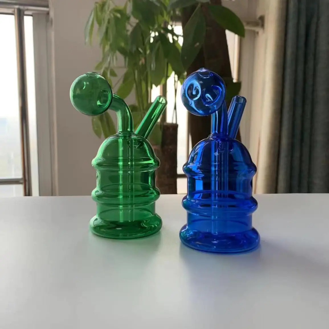 OEM 8" Glass Water Pipe Recycler Fumed Glass Bubbler Hookah Free Shipping