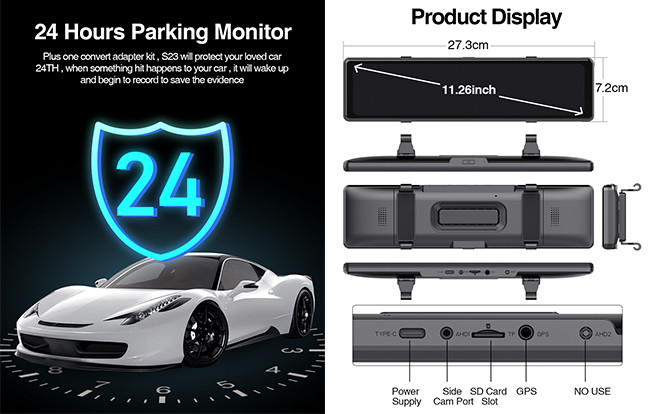 4k Car Dash Cam Front And Rear 2560*1440P Rear View Mirror Cam 3 Cameras