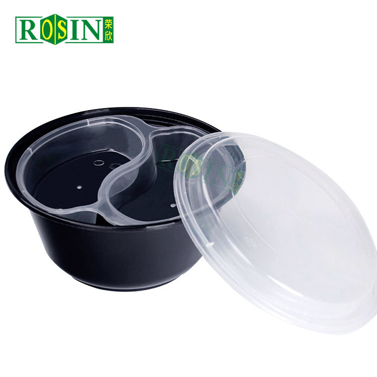Disposable PP 2 Level Takeaway Food Container Round Plastic Takeaway Bowl With Covers
