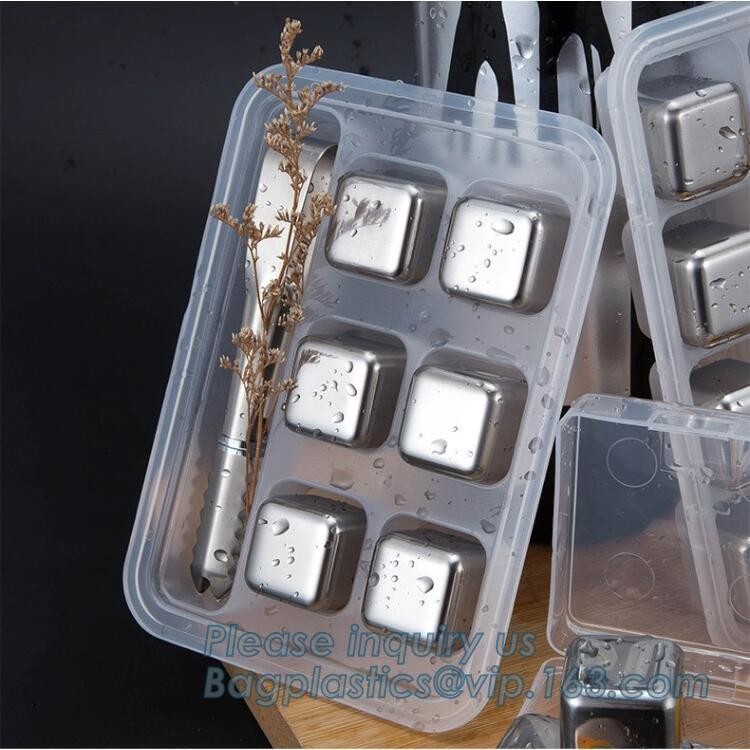 4pcs/set plastic box ice cube chilling stone set, FDA LFGB Stainless Steel Ice Cube Whisky Stone bar accessories, bageas