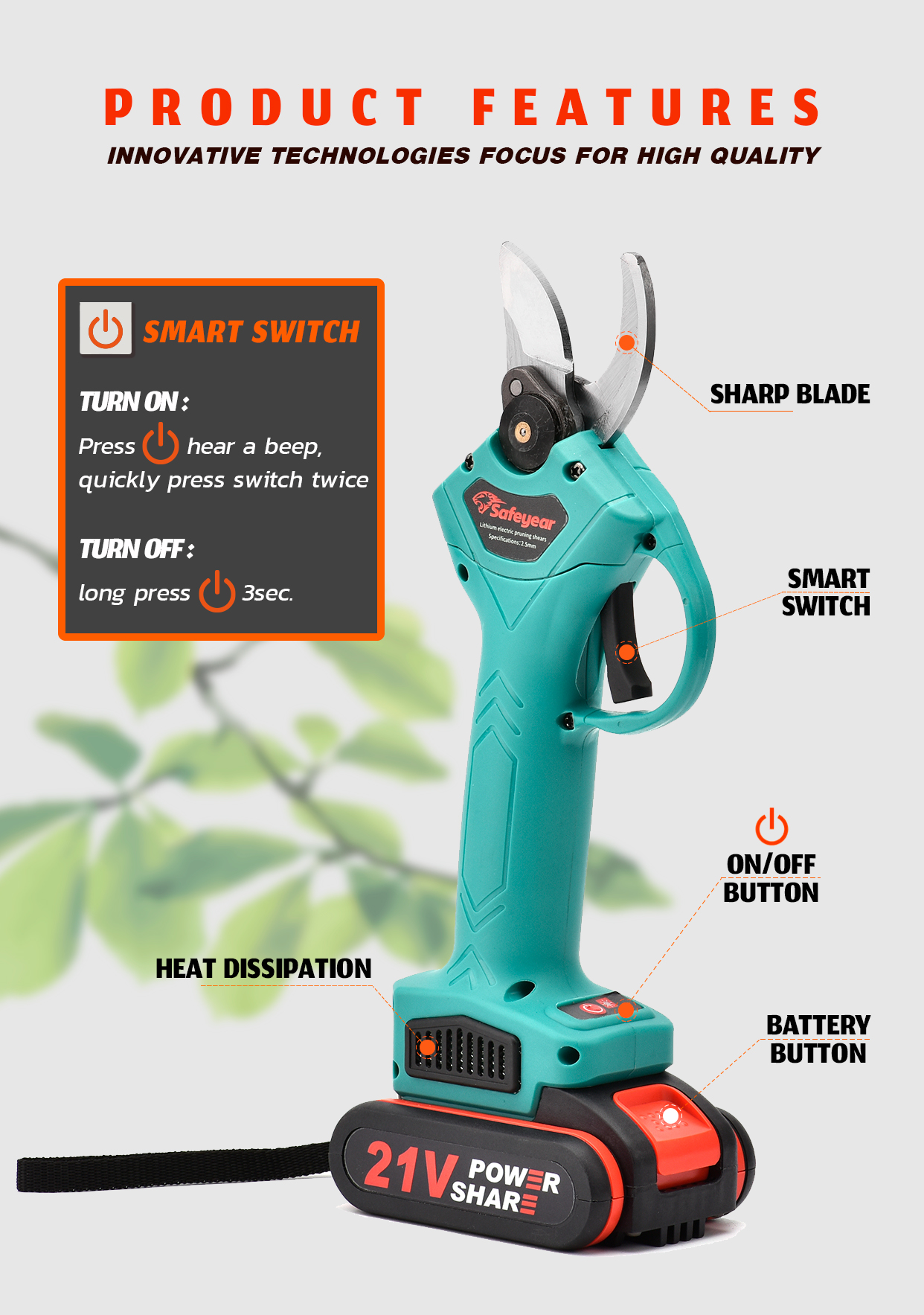 1300mAH Small Electric Garden Shears Pruning Shears For Thick Branches