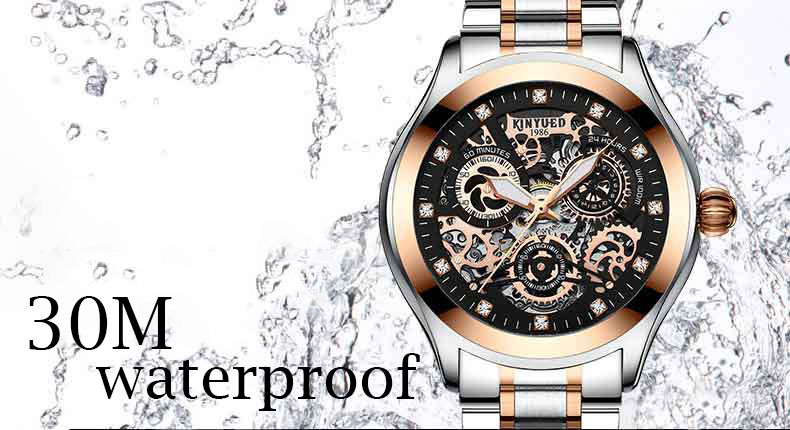Water Resistant Mechanical Skeleton Watch Shockproof Long Service Life