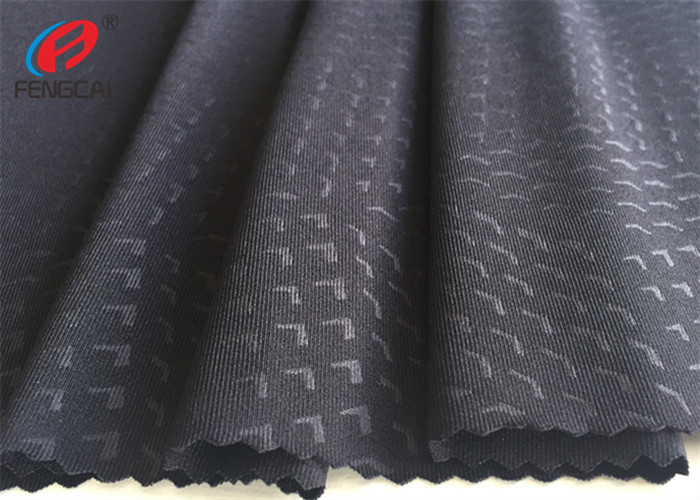 Embossed Weft Knitted Polyester Spandex Fabric , Black Colour Sports Lycra Fabric