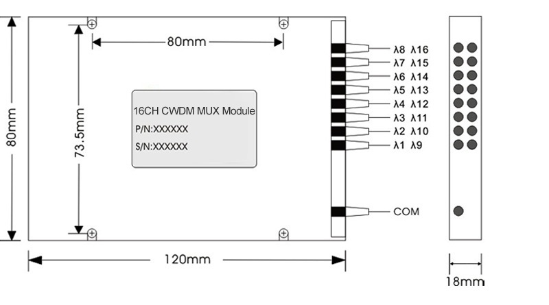 Optical 8 Channel Cwdm Mux Demux Module 0.9mm 20nm Channel Spacing