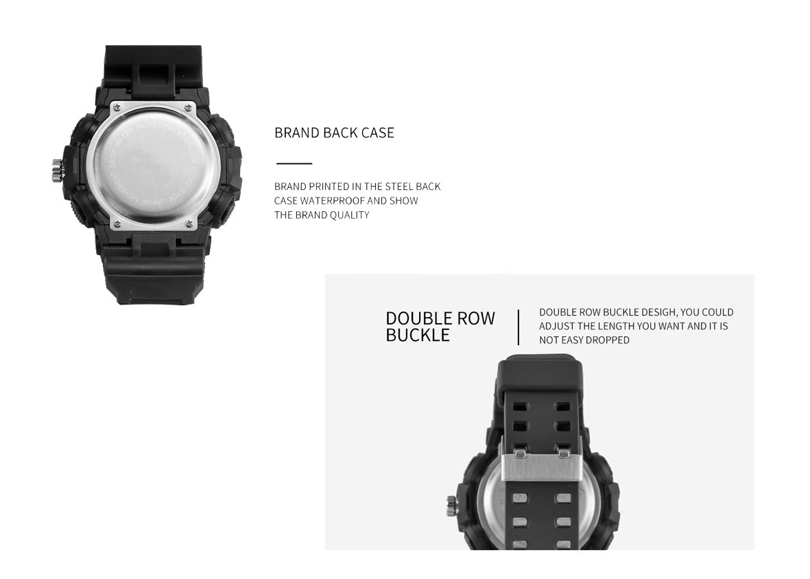 Dual Time Digital Sports Wrist Watches , Classic Sport Watches Plastic Case
