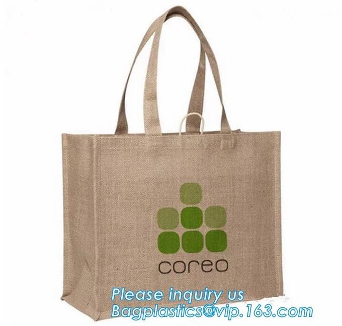 Natural Burlap Tote Shopping Bags Reusable Jute Bags with Full Gusset with Handles Laminated Interior tote shopper pack