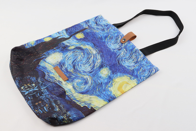 Customize Polyester Foldable Oil Painting Tote Bags Reusable Shopping Bag For Groceries Shoulder Bags