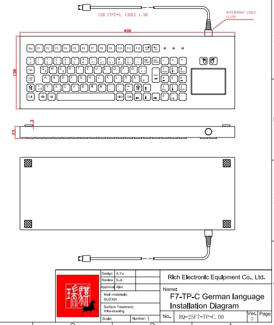 304 Stainless Steel Industrial Computer Keyboard Waterproof Dustproof Explosionproof