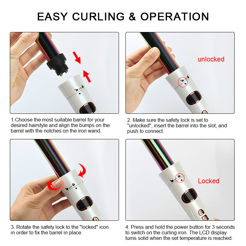 Professional Ceramic Rotating Curler wand 3 in 1 Interchangeable