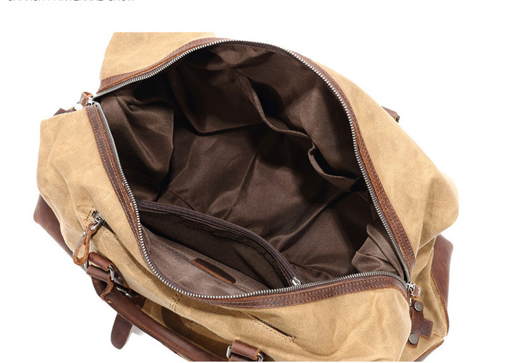 Waterproof Canvas Duffel Bag Genuine Leather Weekend Bag Weekender Overnight Carryon Hand Bag