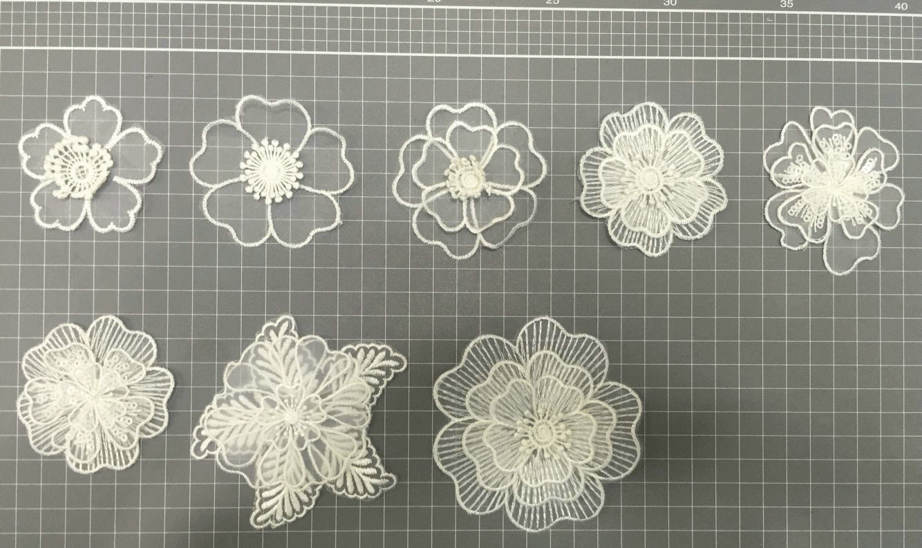 Garment Accessories Embroidery Organza Applique Flower with Sequin