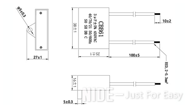 CBB61 Air Conditioner Ceiling Fan Capacitor - 2 Wire 3UF 450V AC 60Hz