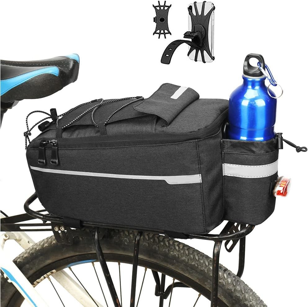 Bike Rear Rack Bag 10L Insulated Bike Trunk Cooler Reflective Bicycle Rear Seat Cargo Bag Water Resistant Bike