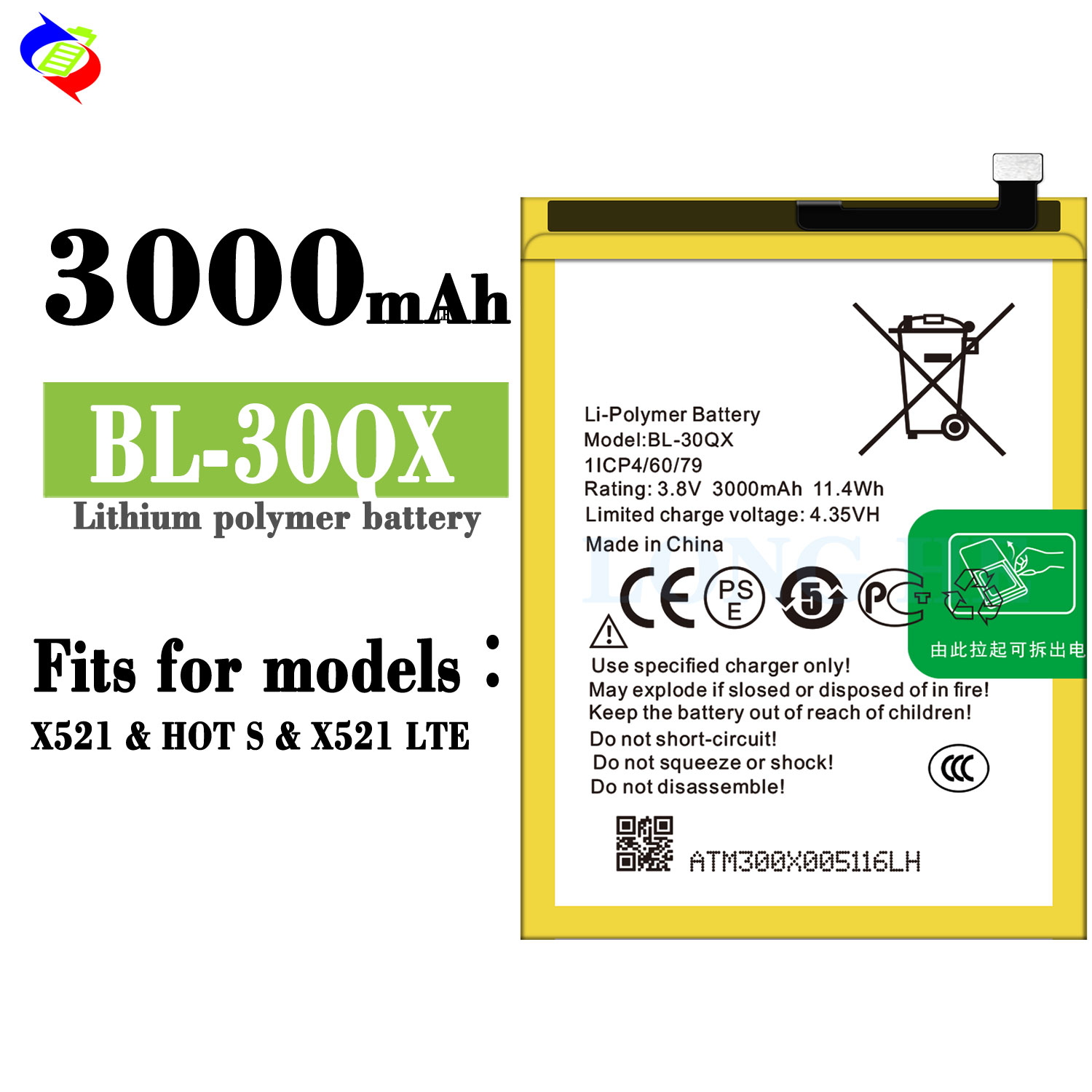 3000mAh BL-30QX Battery for Infinix X521 Mobile Phone System Model X521 Coding BL-30QX