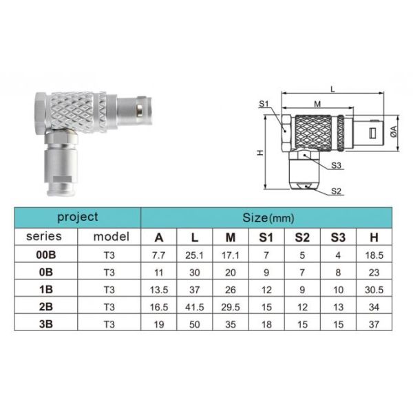 Industrial Control Connector B Series T3 5Pin 90°Right Angle Circular Connector 1