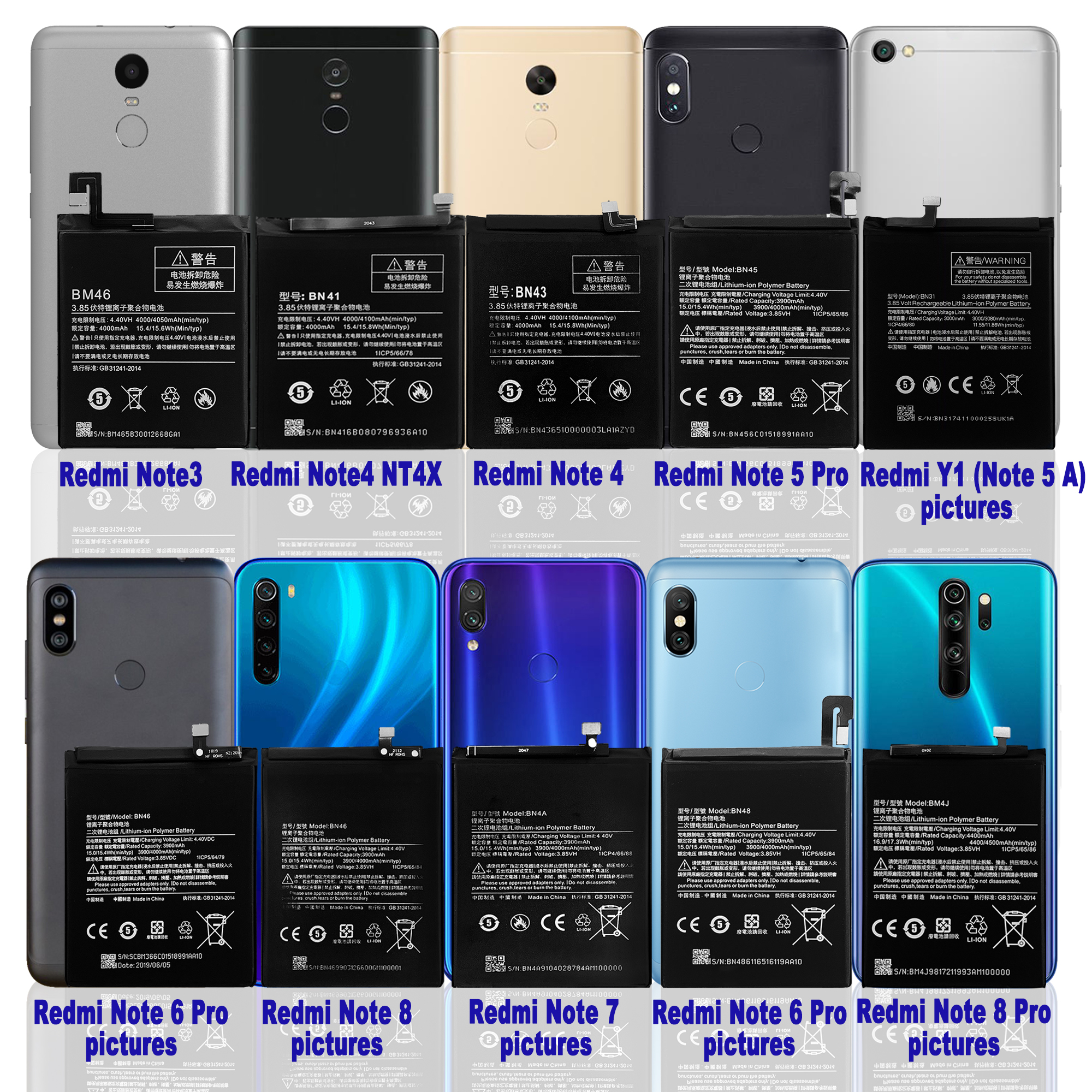 AAA Grade Xiaomi Redmi Original Replacement Battery for 3 3S 3X 4 4X 4A 5 5A 5S 5X M5 6