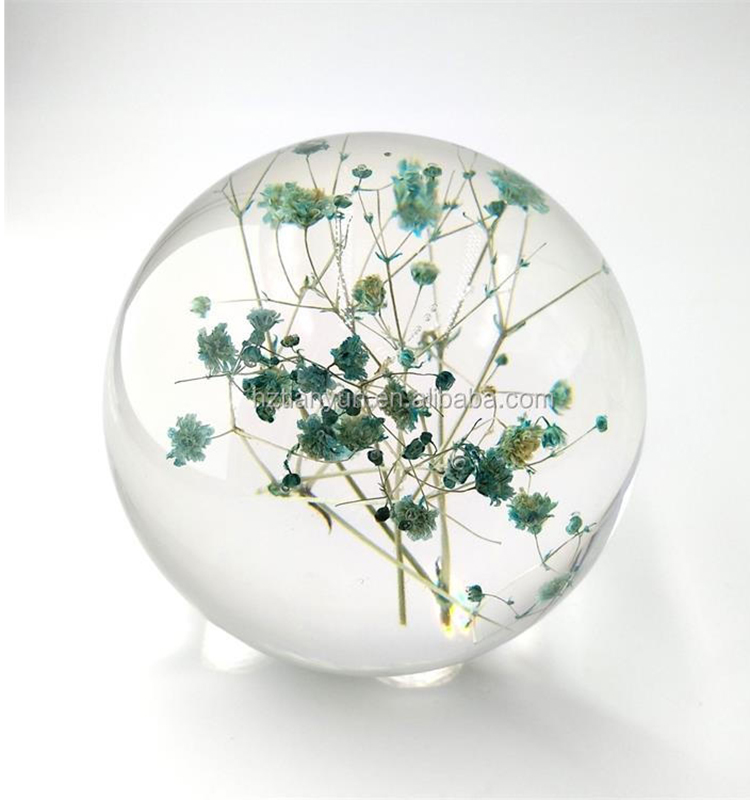 Dia80mm Dia90mm Flower Paperweight Clear Solid Epoxy Resin Sphere