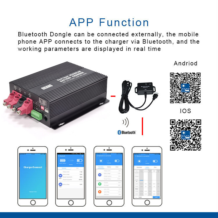 DC24V to 24V Dual input DC solar In-vehicle battery charger controller LCD display BT function