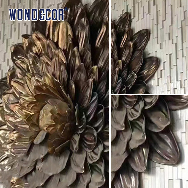 3D Large Metal Wall Sculpture Indoor Flower Decoration Copper