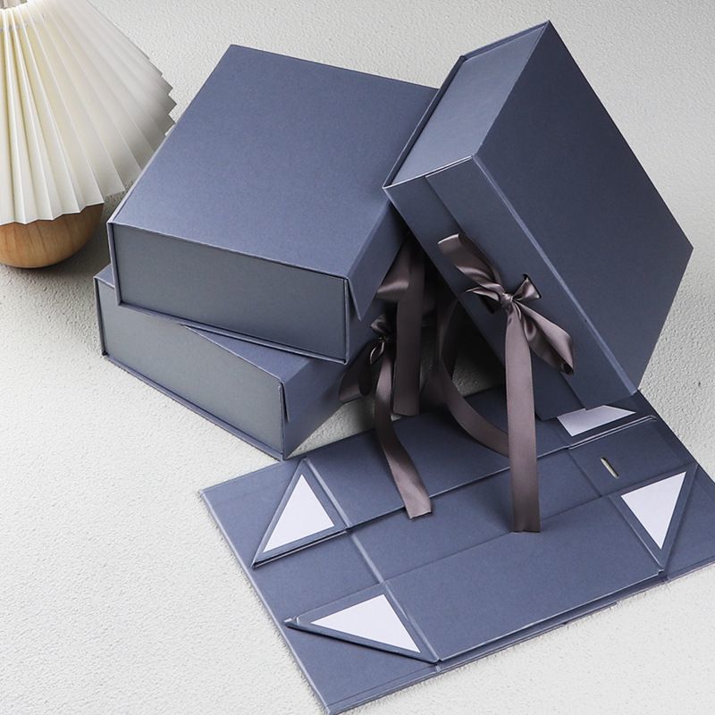 Custom Logo Printed Folding Carton Box, Rigid Cardboard Ribbon Closure Magnetic Paper Gift Box