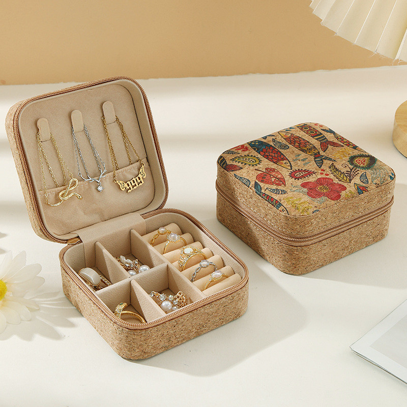 ORIGINAL PREMIUM CORK JEWELRY BOX PORTABLE TRAVEL EARRINGS RING NECKLACE STORAGE BOX
