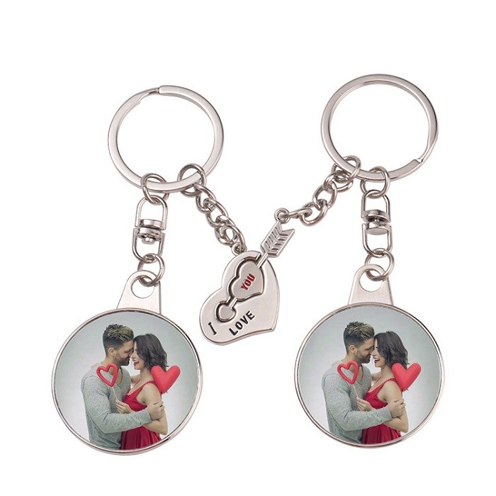 Heart And Round Shape Sublimation Blank Metal Keyring For Lovers Bag Pendant