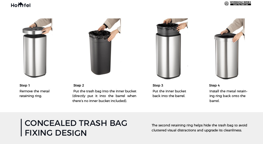 SS Rectangle Open Top Trash Bin ，Open Lid Trash Can Stainless Steel