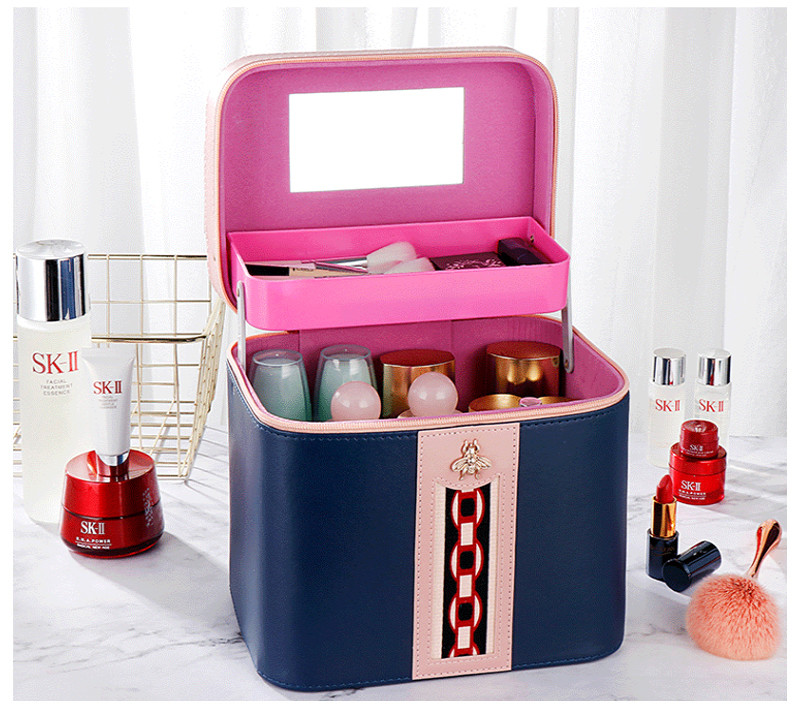 PU Leather Train Case Organizer With Adjustable Dividers