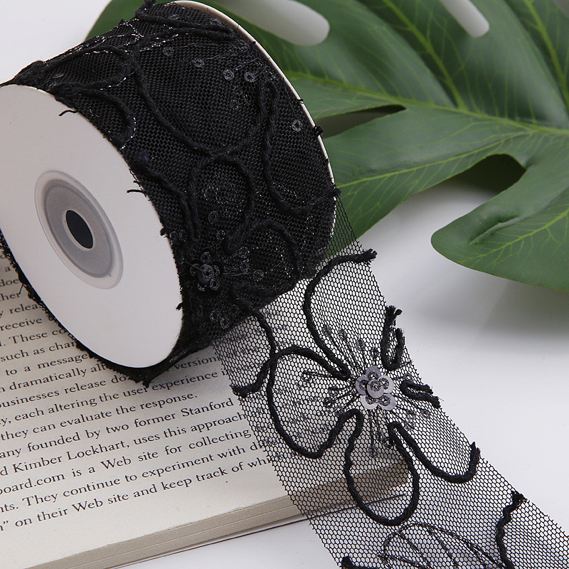50mm Shinny Polyester Mesh Ribbon With Floral Jacquard Ribbon